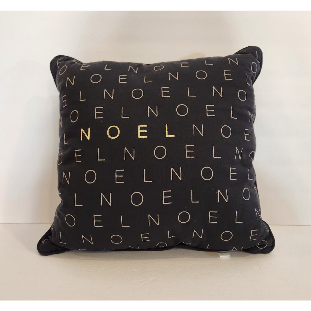 PLACE & TIME JOANN FABRICS Black Gold Modern Text "NOEL" 18" x 18" Throw Pillow